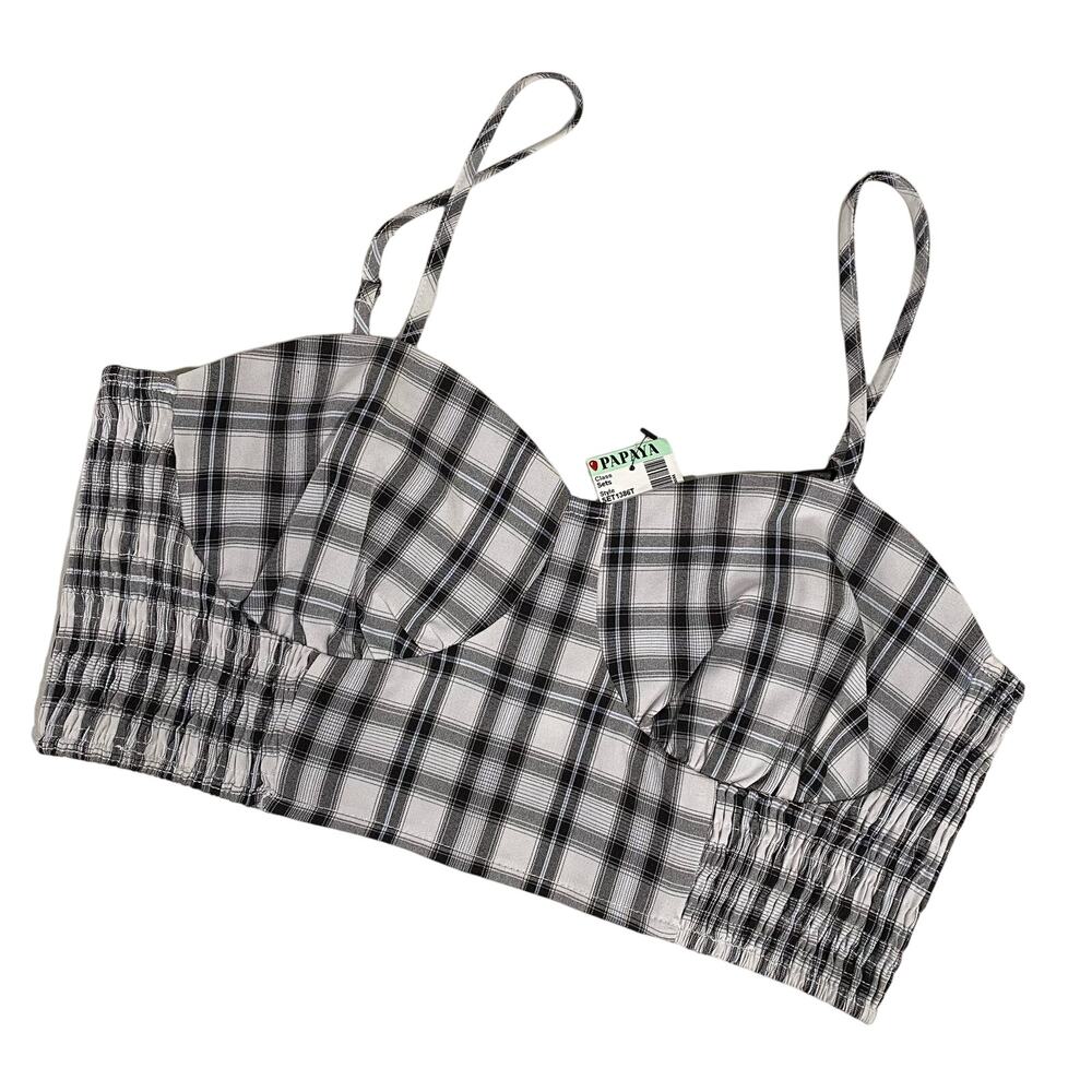 PAPAYA Cropped Top SIZE LARGE Black White Plaid Spaghetti Straps NEW WITH TAGS